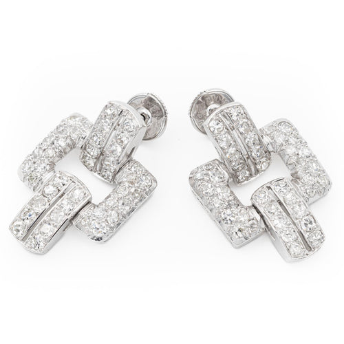 Boucles d'oreilles Art déco - Boucles d’oreilles en platine et or blanc avec diamants 58 Facettes 1352343CN