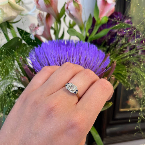 Bague 55 Bague Art déco en or 18 carats, diamants et saphirs 58 Facettes E919E52DD17F4A4997D032EB7C9EE3FA