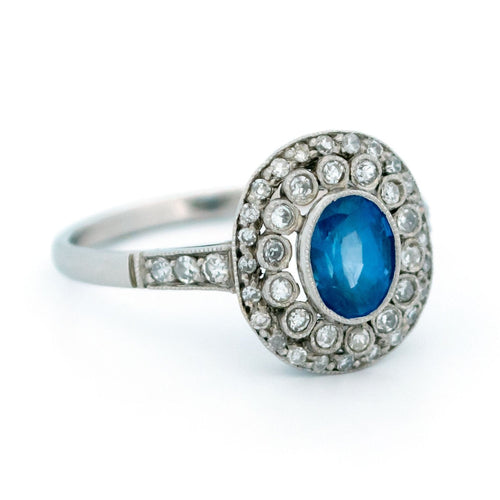 Bague 55.5 Bague Art déco - Platine, saphir ovale et diamants 58 Facettes BE68B24A4C894F3E8BE652F8855483A5