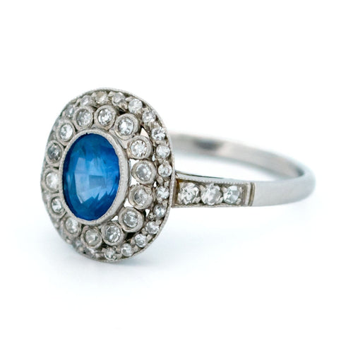 Bague 55.5 Bague Art déco - Platine, saphir ovale et diamants 58 Facettes BE68B24A4C894F3E8BE652F8855483A5