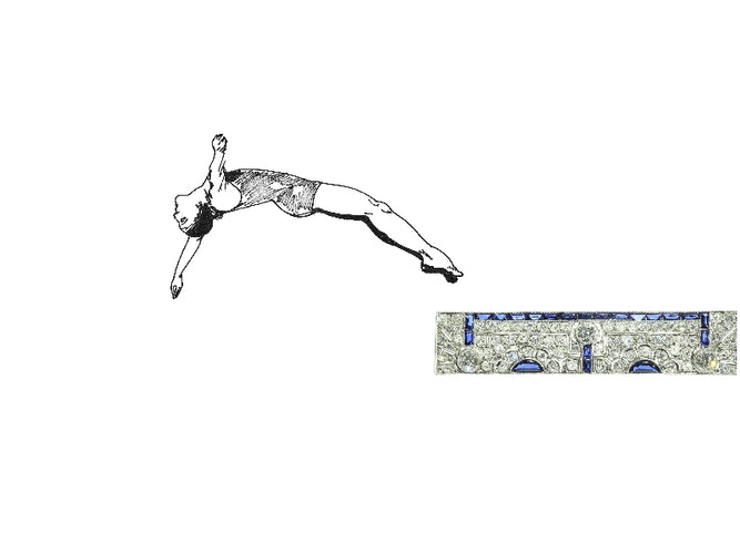 Broche Broche barrette Art déco en platine, diamants et saphirs cabochon 58 Facettes 14119-0007