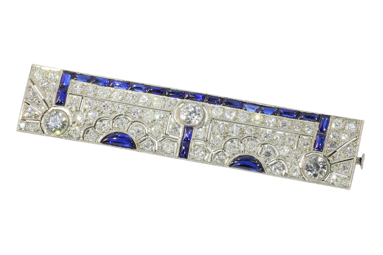 Broche Broche barrette Art déco en platine, diamants et saphirs cabochon 58 Facettes 14119-0007