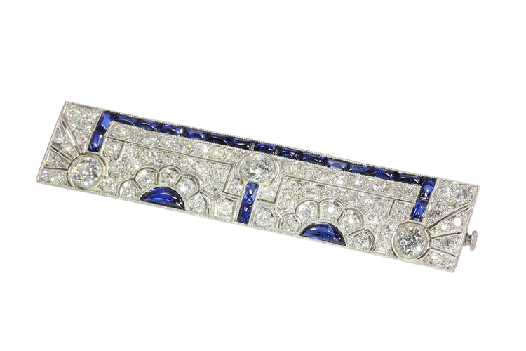 Broche Broche barrette Art déco en platine, diamants et saphirs cabochon 58 Facettes 14119-0007