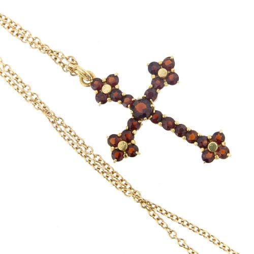 Collier Collier - Croix en or jaune 18 carats et grenats naturels 58 Facettes 14894