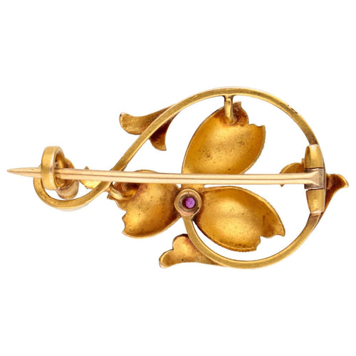Broche Broche florale en or 14 carats au saphir rose 58 Facettes 2773E0F2076D450AA803BC80C82FDCFD