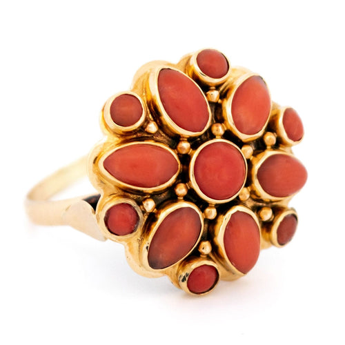 Bague 61 Bague grappe de fleurs en or jaune 14 carats et corail 58 Facettes A033A196016C42458FA8D433E0C85F83
