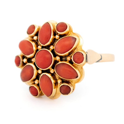 Bague 61 Bague grappe de fleurs en or jaune 14 carats et corail 58 Facettes A033A196016C42458FA8D433E0C85F83