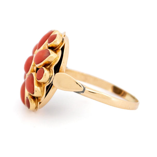 Bague 61 Bague grappe de fleurs en or jaune 14 carats et corail 58 Facettes A033A196016C42458FA8D433E0C85F83