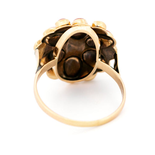 Bague 61 Bague grappe de fleurs en or jaune 14 carats et corail 58 Facettes A033A196016C42458FA8D433E0C85F83