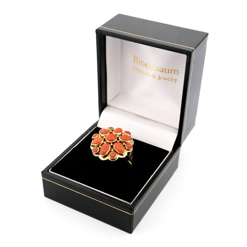 Bague 61 Bague grappe de fleurs en or jaune 14 carats et corail 58 Facettes A033A196016C42458FA8D433E0C85F83