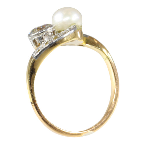 Bague 52 Bague toi et moi Belle Époque en or bicolore 14K, diamants et perle 58 Facettes 15104-0064