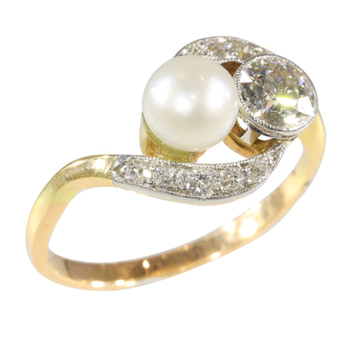 Bague 52 Bague toi et moi Belle Époque en or bicolore 14K, diamants et perle 58 Facettes 15104-0064