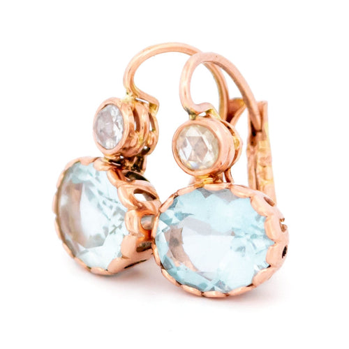 Boucles d'oreilles Boucles d'oreilles pendantes en or jaune 14 carats, aigue-marine et diamants 58 Facettes C3ABF0FCD0394F8EB9076AACE3284A70