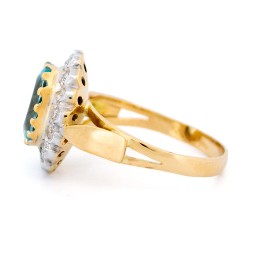 Bague 54.5 Bague grappe en or jaune 18 k, aigue-marine et diamants 58 Facettes E712C420332A4B61B242A174B74796B1