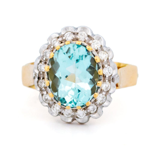 Bague 54.5 Bague grappe en or jaune 18 k, aigue-marine et diamants 58 Facettes E712C420332A4B61B242A174B74796B1