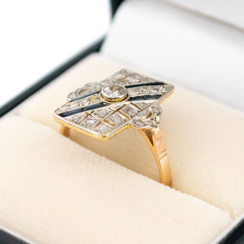 Bague 54 Bague Art déco rectangulaire en or 14 carats, diamants et saphirs Verneuil 58 Facettes 39757C88308E4D9A8A49537BA9C59308