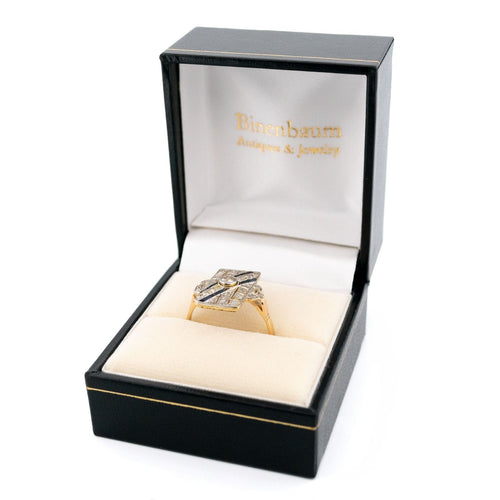 Bague 54 Bague Art déco rectangulaire en or 14 carats, diamants et saphirs Verneuil 58 Facettes 39757C88308E4D9A8A49537BA9C59308