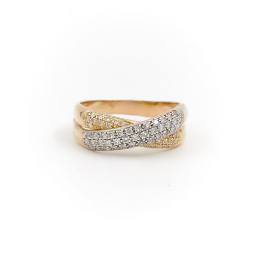 Bague 68 Bague alliance en anneaux croisés en or jaune et blanc avec diamants 58 Facettes 1599635CN