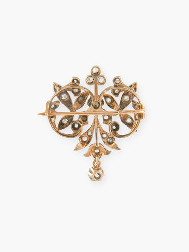 Broche Broche feuillage sertie de diamants en or jaune 18k et argent 58 Facettes 170007
