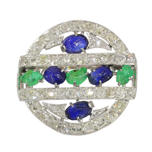 Broche Tutti Frutti - Broche Art déco en platine et or blanc 18 carats 58 Facettes 16123-0060