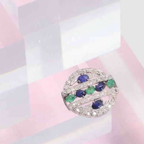 Broche Tutti Frutti - Broche Art déco en platine et or blanc 18 carats 58 Facettes 16123-0060