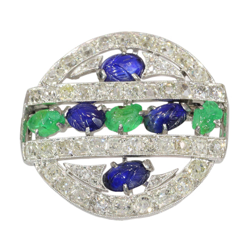 Broche Tutti Frutti - Broche Art déco en platine et or blanc 18 carats 58 Facettes 16123-0060