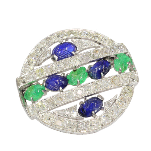 Broche Tutti Frutti - Broche Art déco en platine et or blanc 18 carats 58 Facettes 16123-0060