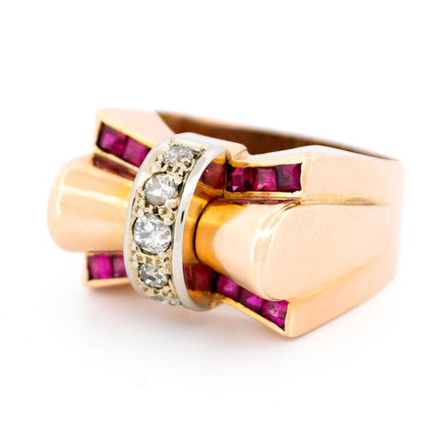 Bague 58 Bague tank rétro en or 14 carats avec diamants et rubis synthétiques 58 Facettes 8260FCE5C9254FA884D5937C3D2A0727