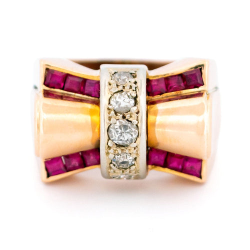 Bague 58 Bague tank rétro en or 14 carats avec diamants et rubis synthétiques 58 Facettes 8260FCE5C9254FA884D5937C3D2A0727