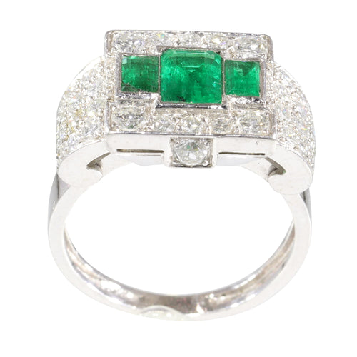 Bague 54 Paire de bagues vintage en platine et argent, émeraudes et diamants 58 Facettes 16281-0017