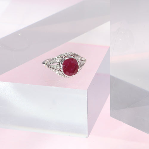 Bague 52 Bague Art déco - Rubis birman 3,19 ct et diamants en platine 58 Facettes 16319-0014
