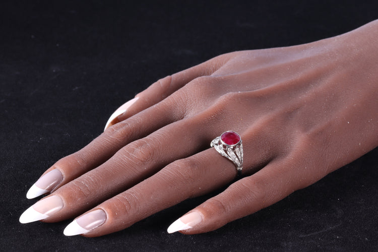 Bague 52 Bague Art déco - Rubis birman 3,19 ct et diamants en platine 58 Facettes 16319-0014