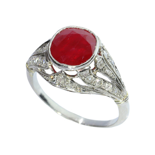 Bague 52 Bague Art déco - Rubis birman 3,19 ct et diamants en platine 58 Facettes 16319-0014