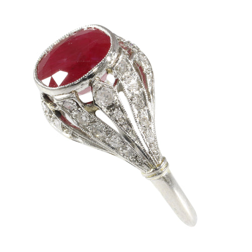 Bague 52 Bague Art déco - Rubis birman 3,19 ct et diamants en platine 58 Facettes 16319-0014