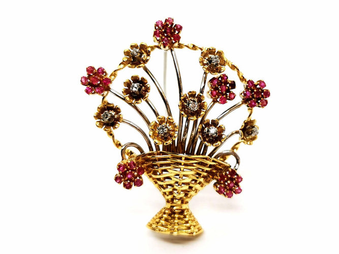 Broche Broche Fleur Or jaune, Or blanc Rubis, Diamant 58 Facettes 1639514CN