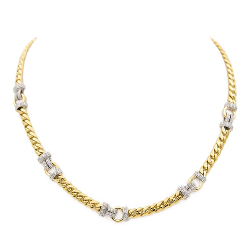 Collier Collier maille gourmette en or jaune et blanc 18 carats et diamants 58 Facettes 1641586CN