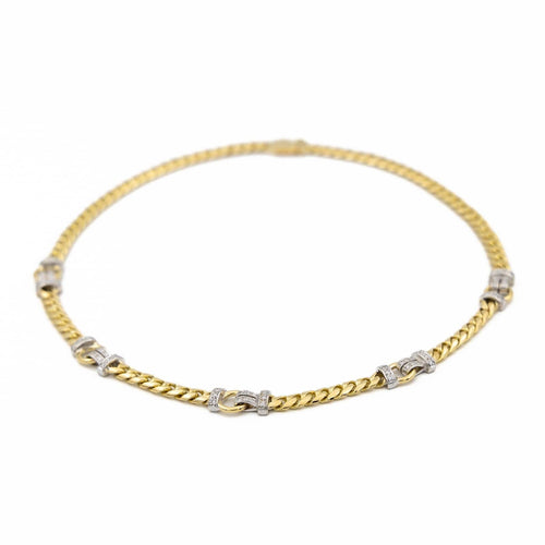Collier Collier maille gourmette en or jaune et blanc 18 carats et diamants 58 Facettes 1641586CN