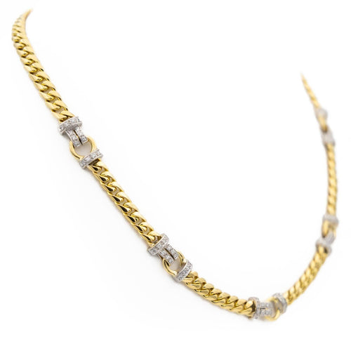 Collier Collier maille gourmette en or jaune et blanc 18 carats et diamants 58 Facettes 1641586CN