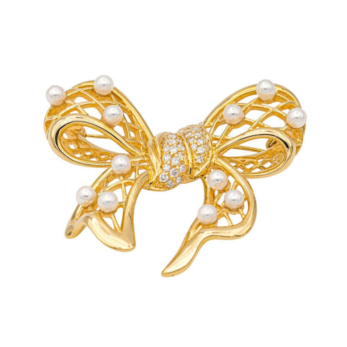 Broche Broche Noeud Or jaune Perle, Diamant 58 Facettes 1653935CN