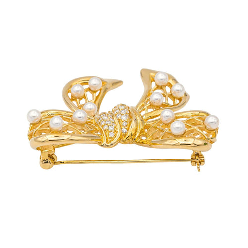 Broche Broche Noeud Or jaune Perle, Diamant 58 Facettes 1653935CN