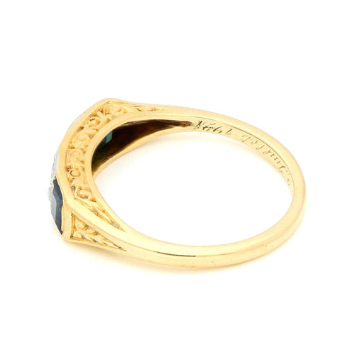 Bague 52 Bague Art déco en or jaune 14 carats avec diamants et saphirs 58 Facettes A2162E37904E44409844608291E88259