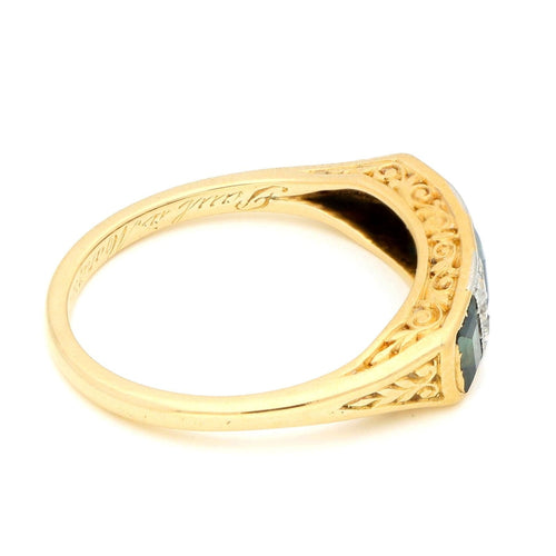 Bague 52 Bague Art déco en or jaune 14 carats avec diamants et saphirs 58 Facettes A2162E37904E44409844608291E88259