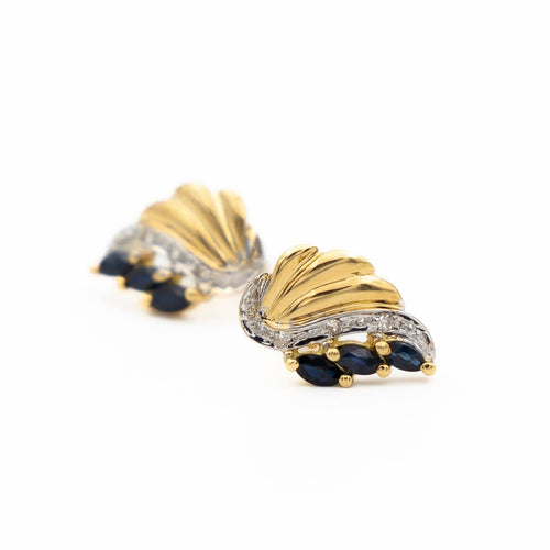 Boucles d'oreilles Boucles d'oreilles en or jaune et blanc 18 carats saphirs et diamants 58 Facettes 1667868CN