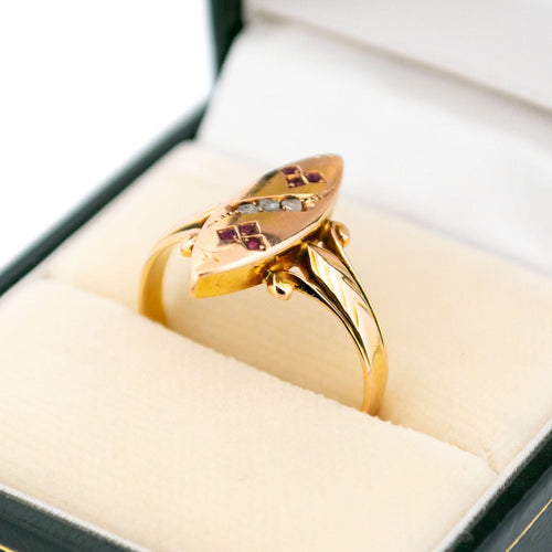 Bague 53.5 Bague en or rose 14 carats avec diamants taille rose et rubis 58 Facettes B9D37C84798340FBB9DBDD002FE60E35