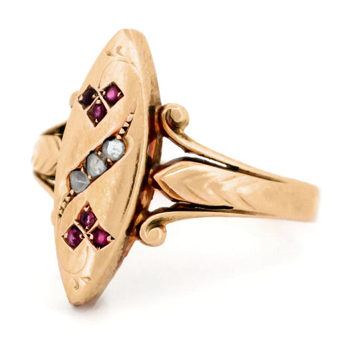 Bague 53.5 Bague en or rose 14 carats avec diamants taille rose et rubis 58 Facettes B9D37C84798340FBB9DBDD002FE60E35