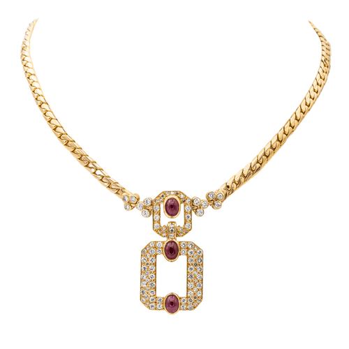 Collier Collier maille anglaise en or jaune 18 carats rubis et diamants 58 Facettes 1692650CN