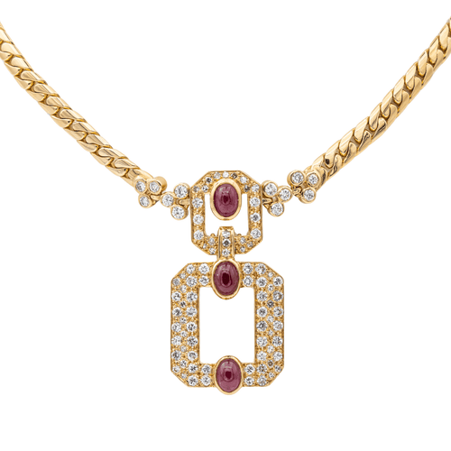 Collier Collier maille anglaise en or jaune 18 carats rubis et diamants 58 Facettes 1692650CN