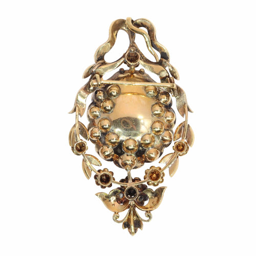Pendentif Broche-pendentif victorienne en or rouge 18k, argent, diamants et perles 58 Facettes 17093-0243