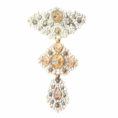 Pendentif Croix « à la Jeannette » - Pendentif en or rouge 18k, argent et diamants 58 Facettes 17124-0058