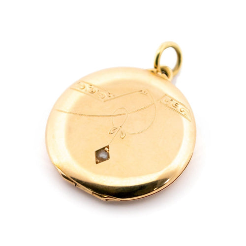Pendentif Médaillon rond en or jaune 14 carats avec perle 58 Facettes 22C182E7D1AE4C7D9B2294EE59B3B514